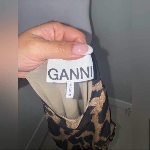 Ganni Ruched Leopard Print Stretch Mesh in Brown/Black/Medium - Picture 7 of 10